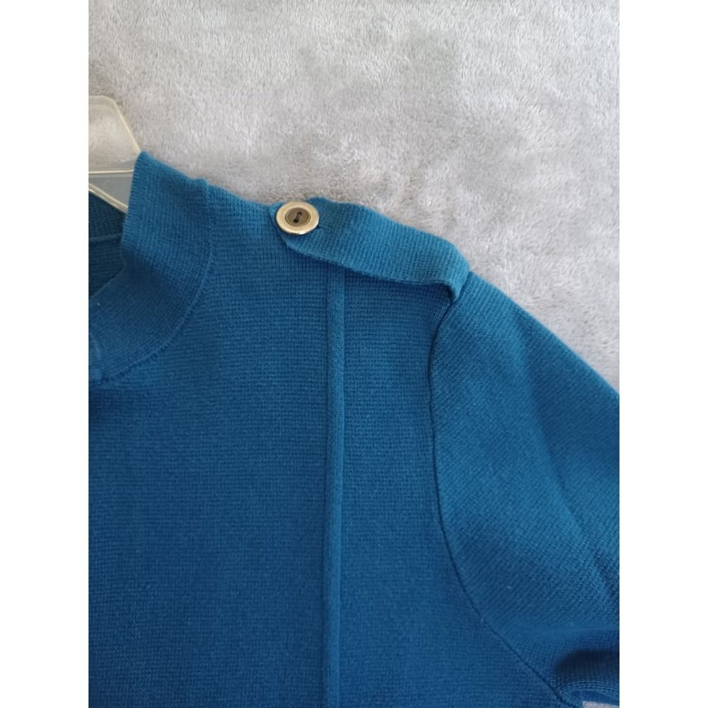 Chicos‎ Sz 2 Lg Cardigan Jacket Knit Military Button Cotton Blue Stretch Office - Picture 5 of 10